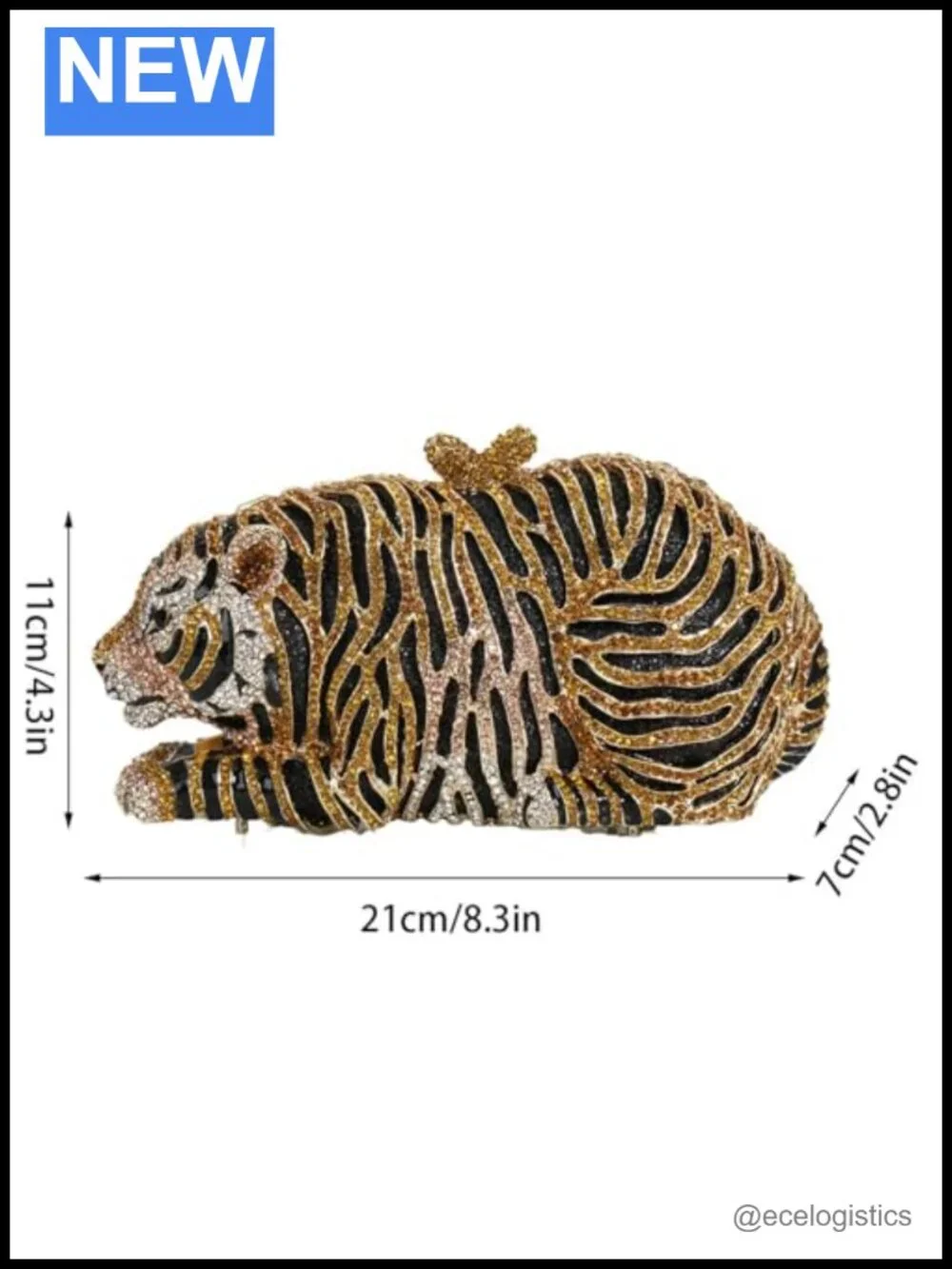 Cute Tiger Rhinestone Evening Clutch Prom Party Purse Sparkling Handbag